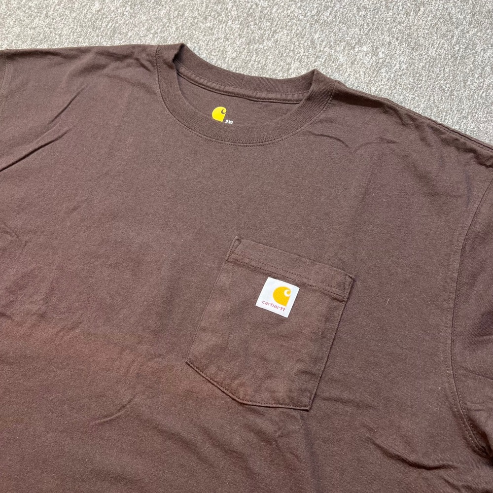 Carhartt Mens K87 DKB Workwear Pocket T-Shirt Dark Brown 2XL Original Fit Cotton